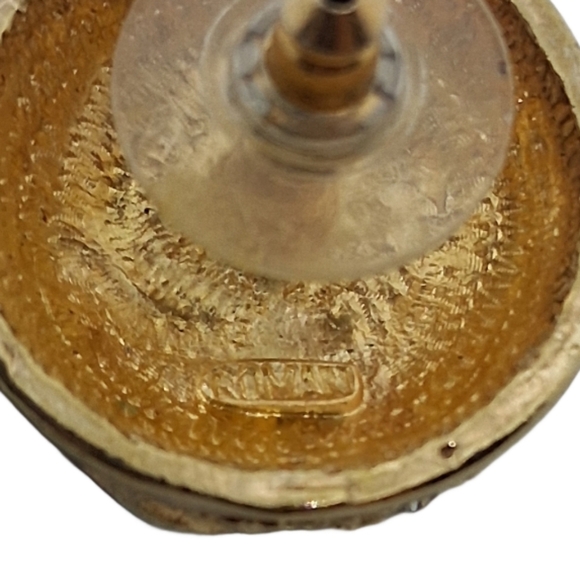 Vintage Roman Collection Domed Rhinestone Earrings – Black & Gold 80s Glam - Picture 6 of 6